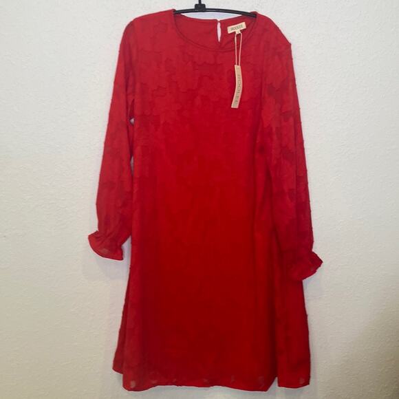 Roolee Women’s Red Midi Dress Floral Detail NWT Sz M Polyester Shift Style - Picture 1 of 13